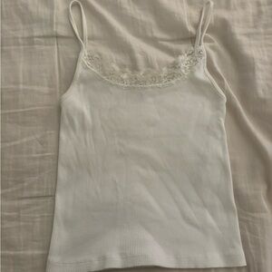 Brandy Melville White Lace Trim Cami Top